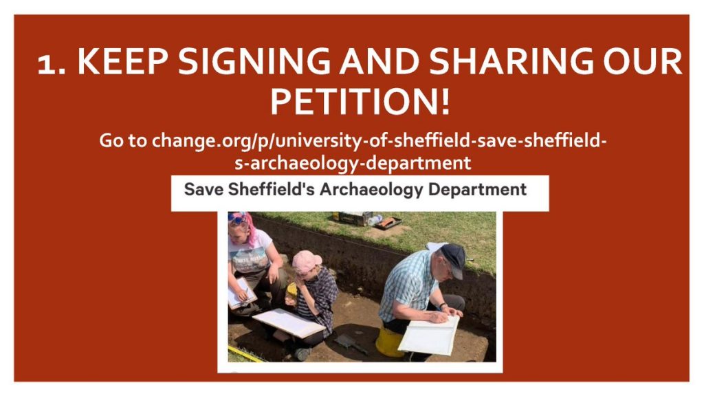 Banner with a petition to save Sheffield's Archaeology Department
